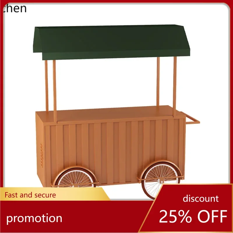 ZML Creative Camp Stall Push Cart Coffee Milk Tea Mobile Food Cart Market Promotion Display