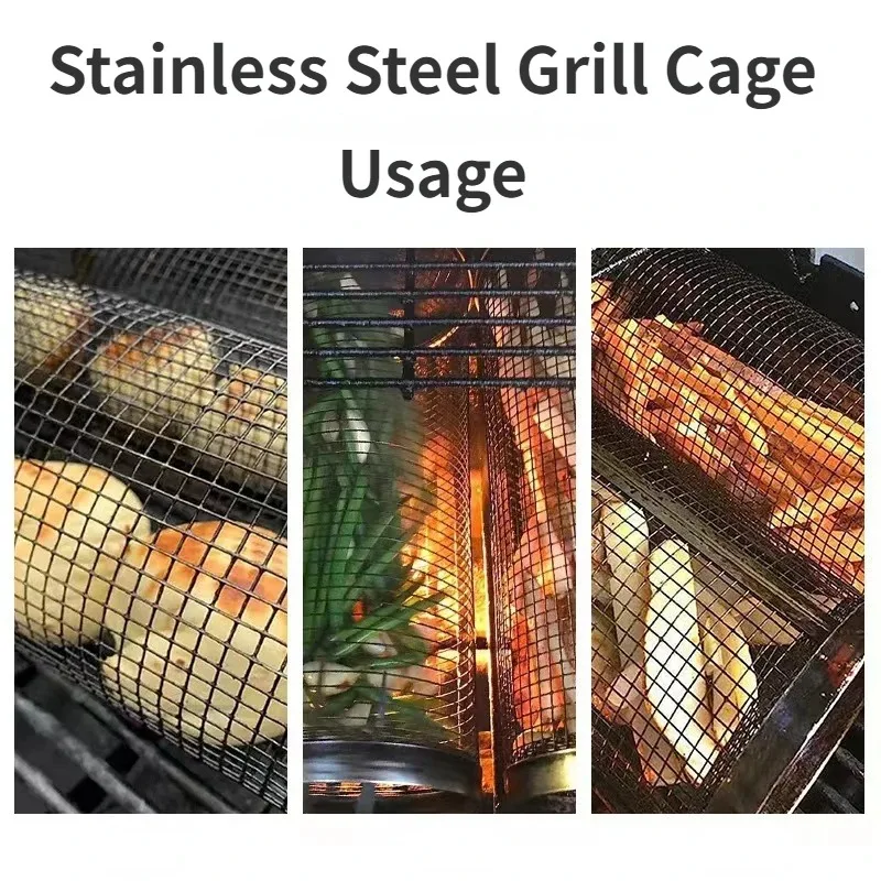 Stainless Steel Barbecue Grill Barbecue Cage Camping Picnic Kitchenware Outdoor Round Barbecue Grill Family Party Grill