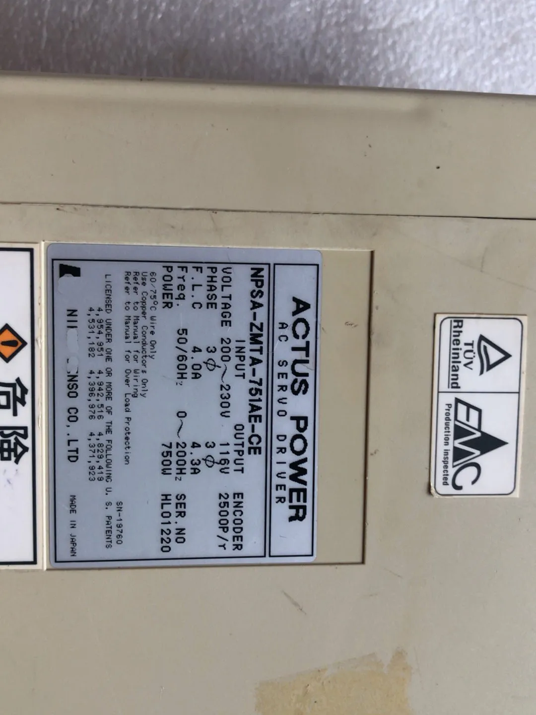 NPSA-ZMTA-751AE-CE Servo Drive for NIKKI DENSO NPSA-ZMTA-751AE-CE