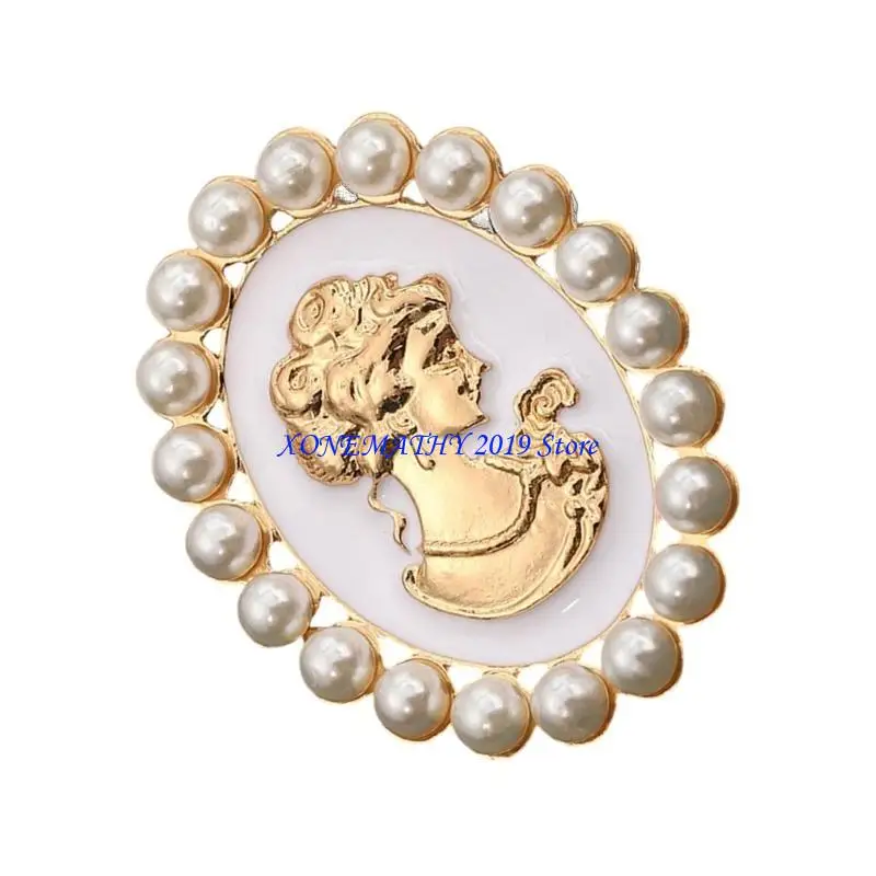 F42F Victorian Inspired Cameo Jewelry Pin With Crystal Acce…