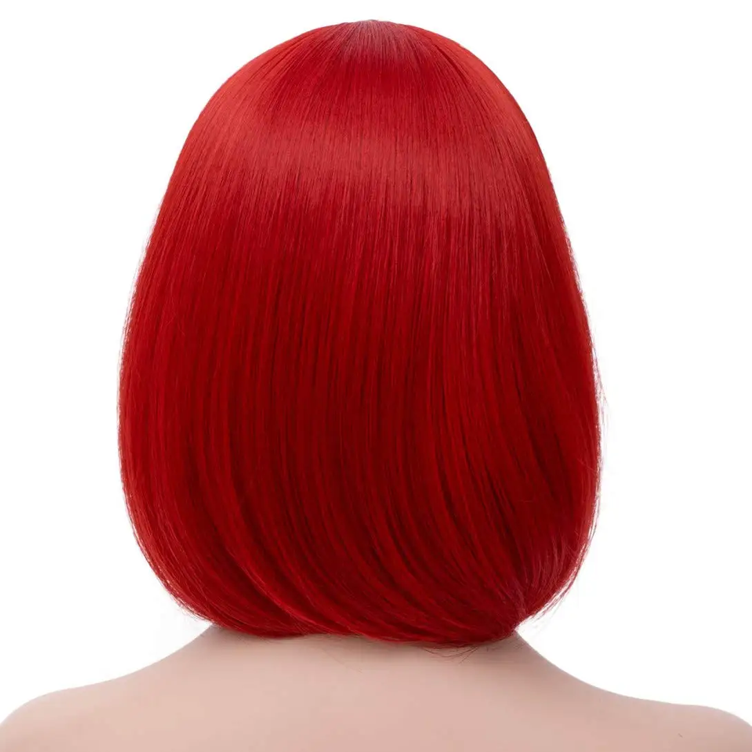 Perruque synthétique courte avec frange pour femme, cheveux lisses, coupe au carré, rouge, naturel, mignon, pour fête de 03 et Halloween