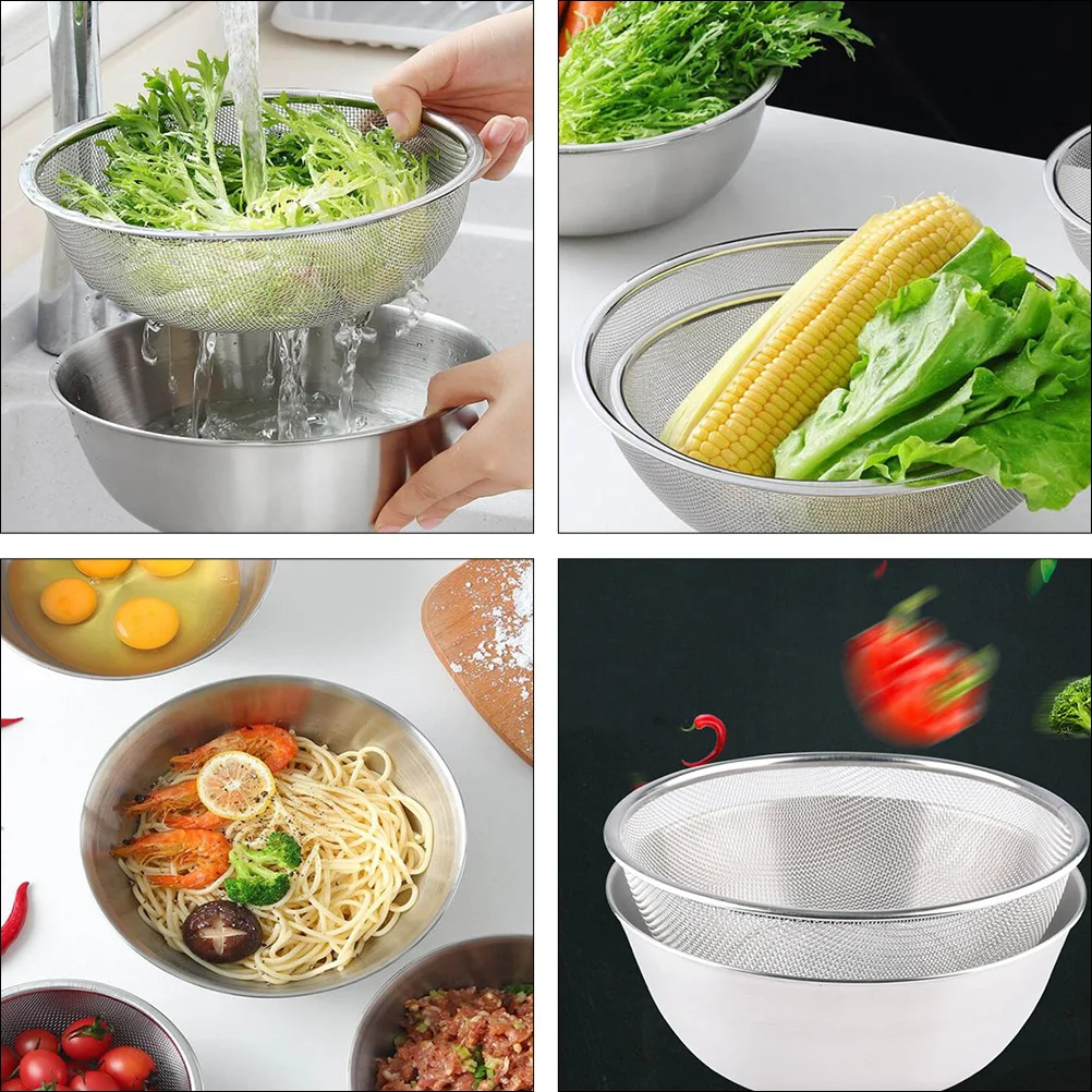 

Stainless Steel Drain Basket Bowl Set Kitchen Colander Rice Washer Vegetable Fruit Storage Salad Bowl Leak Proof Kitchen