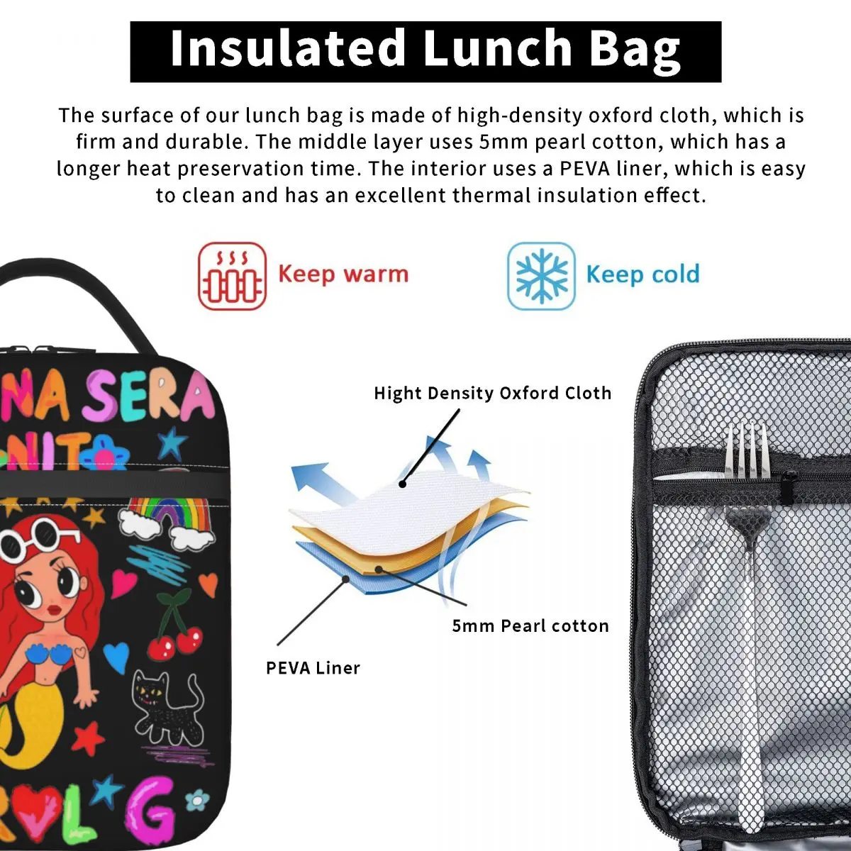 Sirenita Karol G Manana Sera Bonito Insulated Lunch Bags Thermal Bag Meal Container Tote Lunch Box for Men Women Beach Outdoor