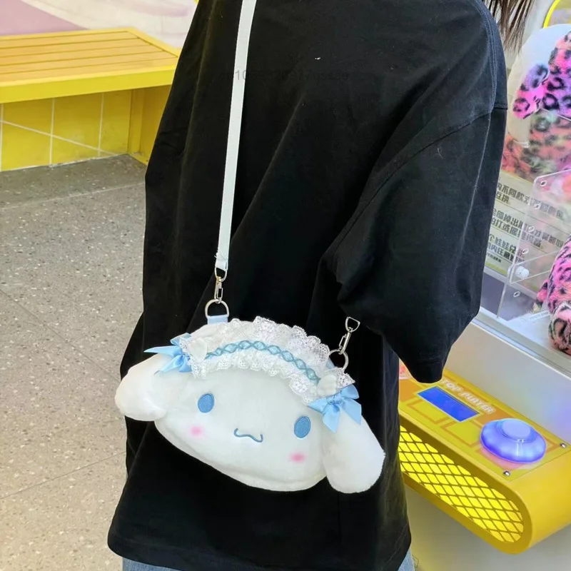 Cinnamoroll Kuromi Cute Anime Bag Sanrio Lolita Lace-edge Decor borsa a tracolla ricamata Hello Kitty Zipper Storage Bag