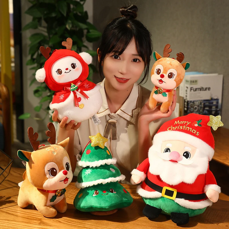 Creative Christmas Gift Cute Stuffed Reindeer Doll Plush Toy Christmas Tree Doll Cartoon Xmas Home Decoration Accessories