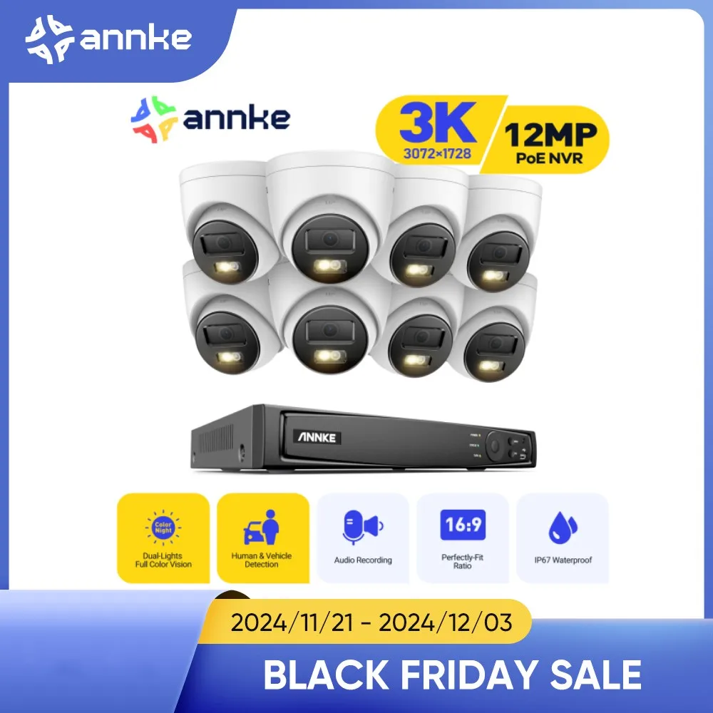 ANNKE 4K POE Video Surveillance System 8CH NVR With 8MP Security Cameras CCTV Kit Audio Recording Human Vehicle Detection