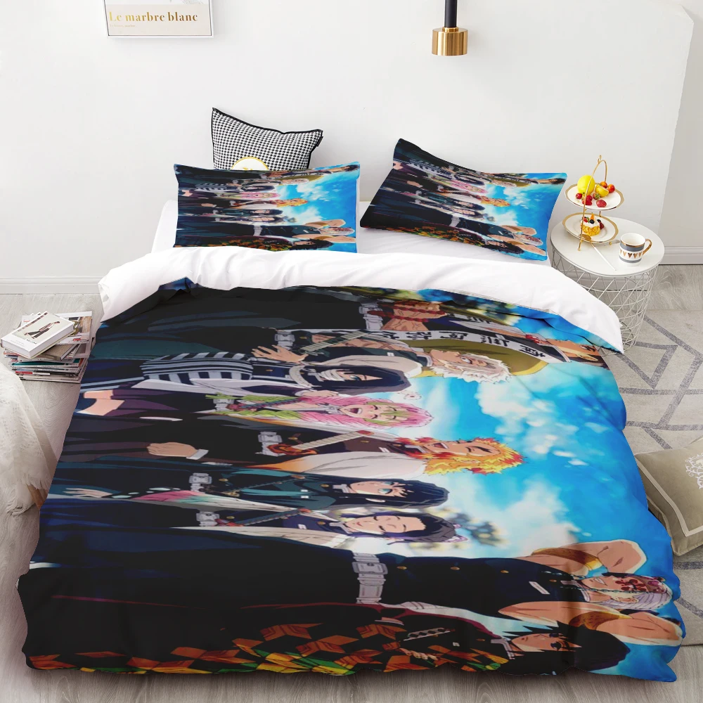 

Duvet Covers Japan Anime Printed Kawaii Demon Slayer Bed Linen Boys Kids Single Double Size Soft Bedclothes Home Decor Anime