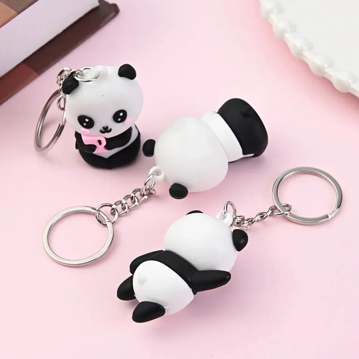 Cute Cartoon Couple Panda Keychain Pendant - Fashionable Car Bag Accessory for Women Unique Jewelry Gift Idea