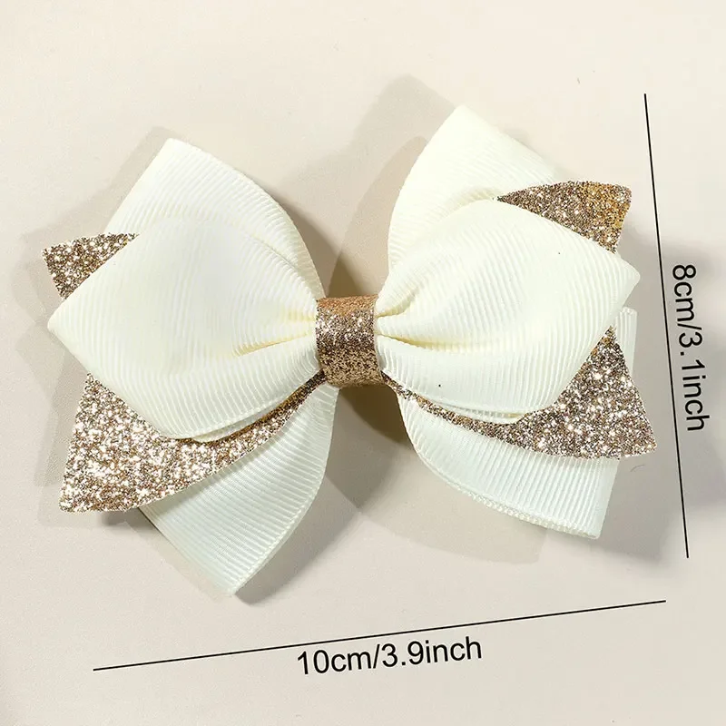 Two layers Glitter Hairpins For Girls Delicate Ribbon Hair Bow Clip Kids Barrettes Headwear Hairgrips Hair Accessories