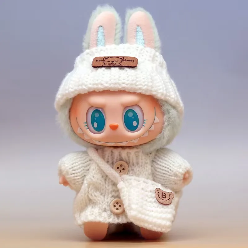 15-17cm 라부부 옷 세트 라부부 앉아있는 파티 베어 라벨 스카프 모자 인형 액세서리 귀여운 장식