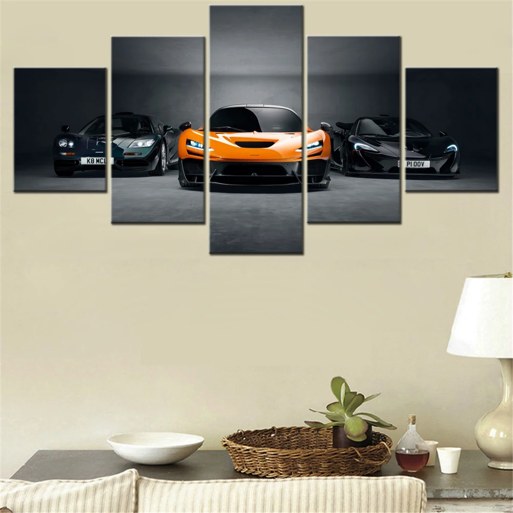 

5 Pieces Canvas Wall Arts Poster Paitning Black Dark Group Supercars Wallpaper Home Decor Picture Printing Living Room Image