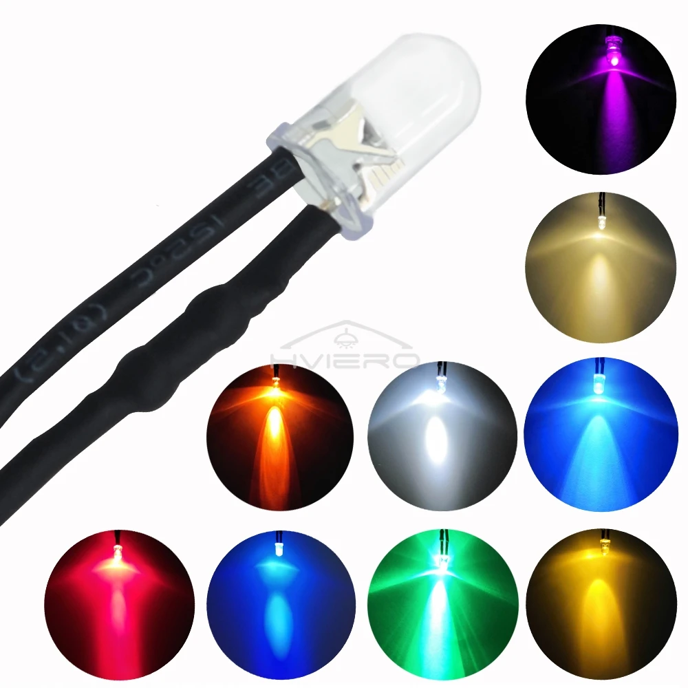 10 Pz 5mm Luce Rotonda 20 cm Pre Wired LED Diodi Emettitori Chip Lampadina Cavo DC 12 V Bianco Caldo Per Decorazione FAI DA TE Perline lampada