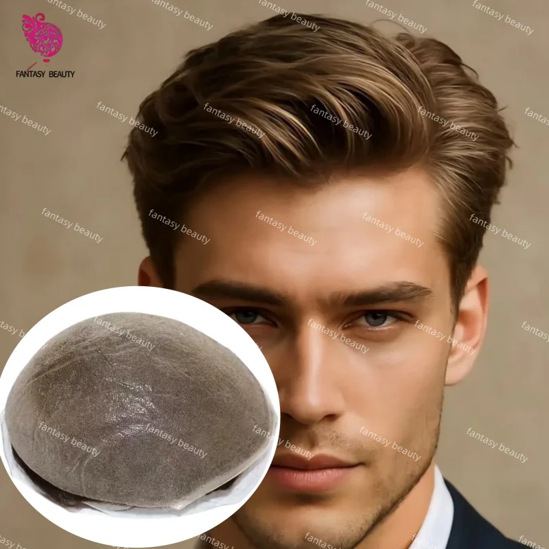 

Протез из человеческих волос, плотность 80%, 610 # 420 # Светло-коричневый незаметный ультратонкий мужской парик (0,02 мм) с невидимой линией роста волос