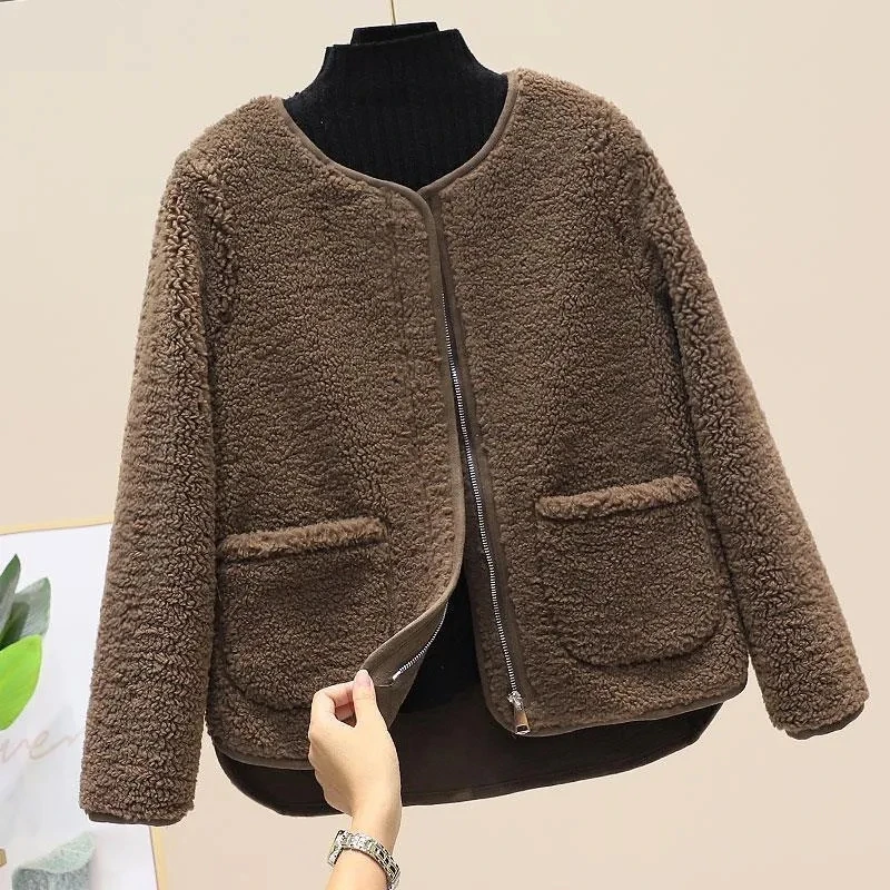 5xl neu imitieren Lamm Fleece Granulat Fleece Frühling Frauen lose Version Oberbekleidung Damen Herbst Parka weibliche Outwear Mantel