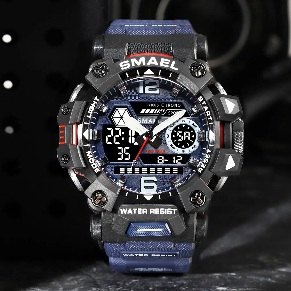 SMAEL Top Luxury Brand Sport Men Watch Military Army Waterproof Wristwatch Fashion Mens Double Display Quartz Watches