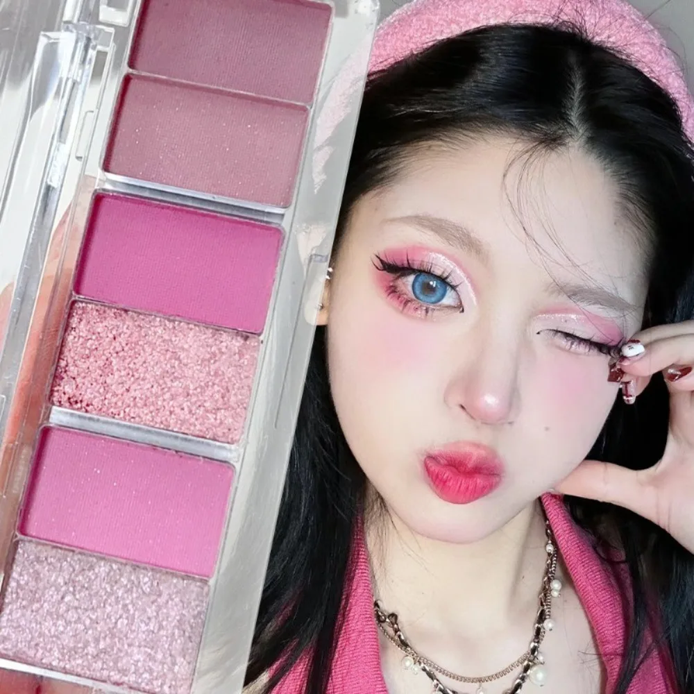 Paleta de sombra de ojos Rosa Natural, 6 colores, purpurina nacarada mate, bandeja de sombra de ojos altamente pigmentada, brillo duradero, herramientas de maquillaje de ojos