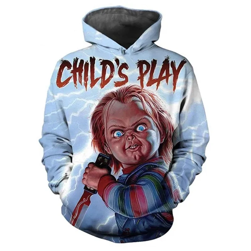 Chucky Doll Hoodie Horror Child\'s Play 3D Print Mężczyźni Kobiety Oversized Pullovers Y2k Harajuku Bluzy z kapturem Tops Odzież dziecięca