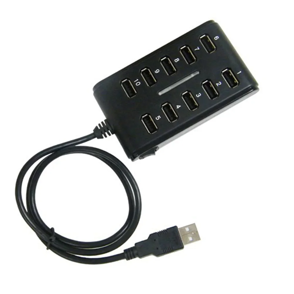 Концентратор USB 2.0, 10 портов, многофункциональный компьютерный USB-концентратор, портативный USB-разветвитель для ПК, ноутбука