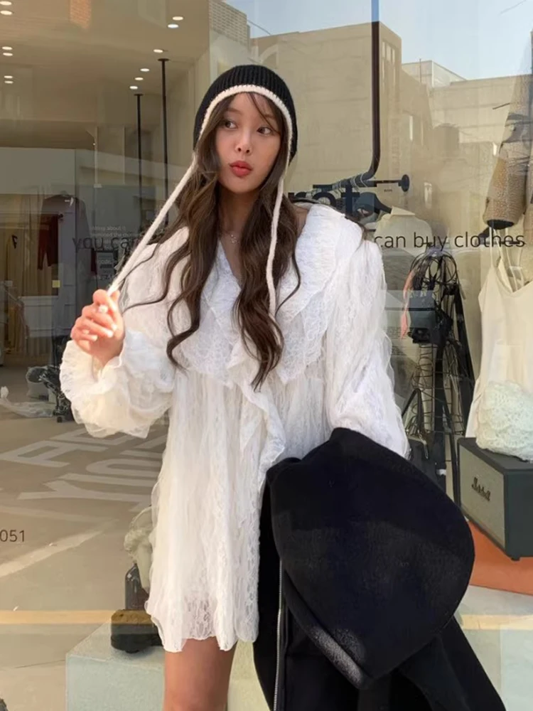 Liangliang Heavy Industry Lace Puffy Sve ort Dr Women's Spring New Sweet Aosphere Loose Doll Sle Dr Korean Ver...