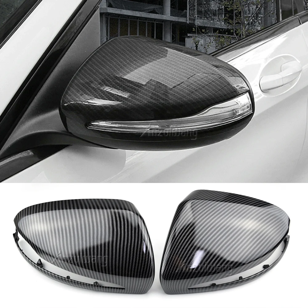 

2x Carbon Fiber Style For Mercedes C w205 E W213 GLC Class X253 ABS Chrome Plastic Car Rearview Mirror Cap Cover Accessories