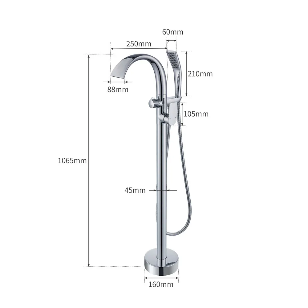 Brushed Rose Gold Bathtub Faucet Set Floor Standing Black Bathtub Mixer 360 Degree Rotation Spout with Handshower Head