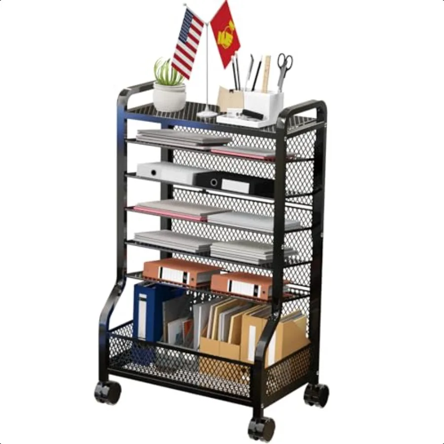 

Teacher Rolling Cart Storage Organizer File Folder Rolling File Cart Under Desk 7Tier Standing File Organizer on Wheels Mesh Pa
