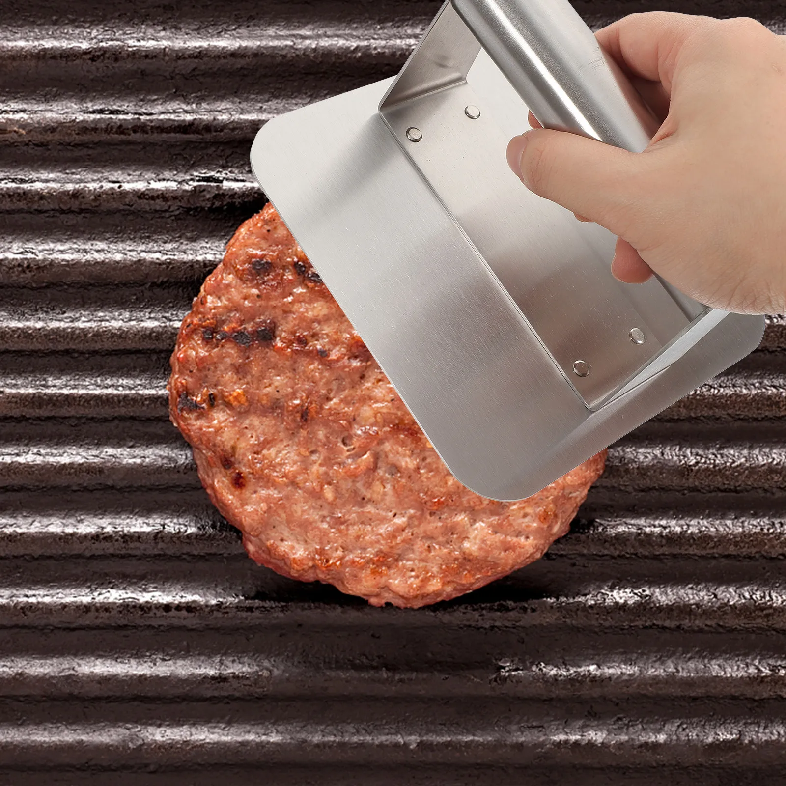 Heavy Duty Square Burger Press Stainless Steel Nonstick Patty Maker Compact Kitchen Grill Press for Burgers Steaks Bacon Food