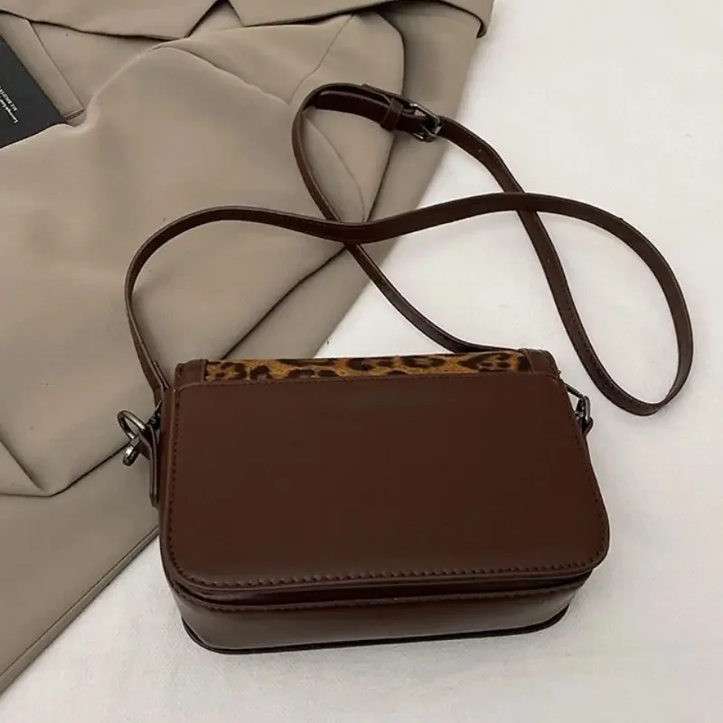 2025 가을 겨울 레오파드 프린트 스퀘어 백 인조 가죽 크로스바디 여성용 가방, 부드러운 숄더백 패션 시크 슬링백 ​