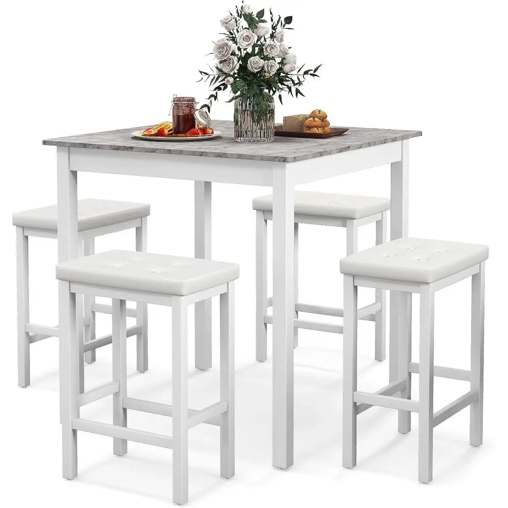 

White 4-Piece Counter Height Dining Set with Bar Stools for Small Spaces