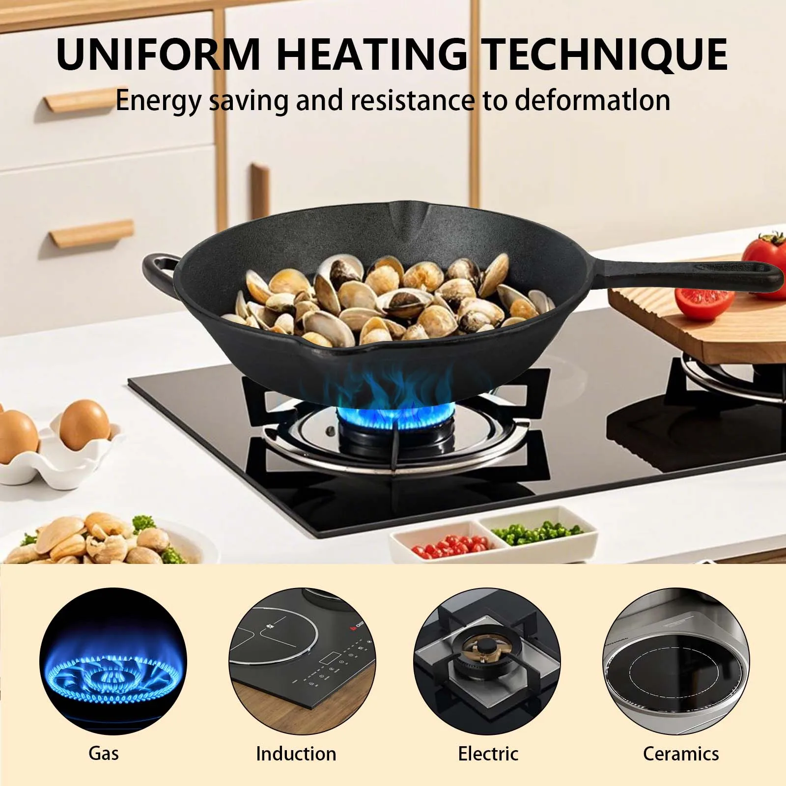 Juego de 4 sartenes de hierro fundido sin recubrimiento, antiadherentes, de 14/16/20/26 cm, distribución uniforme del calor, utensilios de cocina para todo tipo de estufas, parrilla, barbacoa