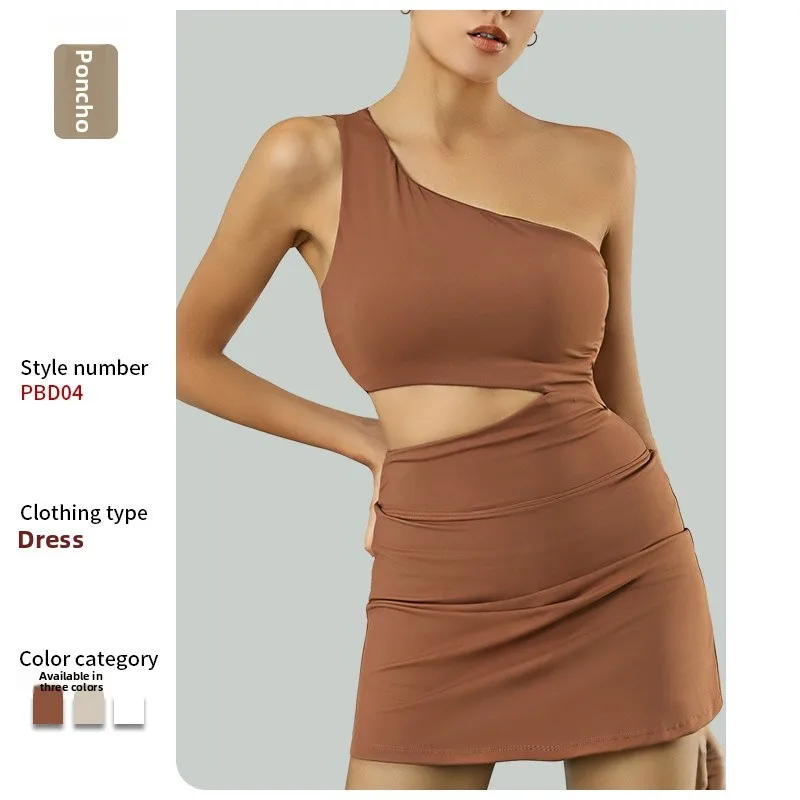 Cross-Border Running Sports Fitn Yoga Speed Dry Tennis Skirt One-Piece Dr with Chest Pad Breathable Qui-Drng Nylon