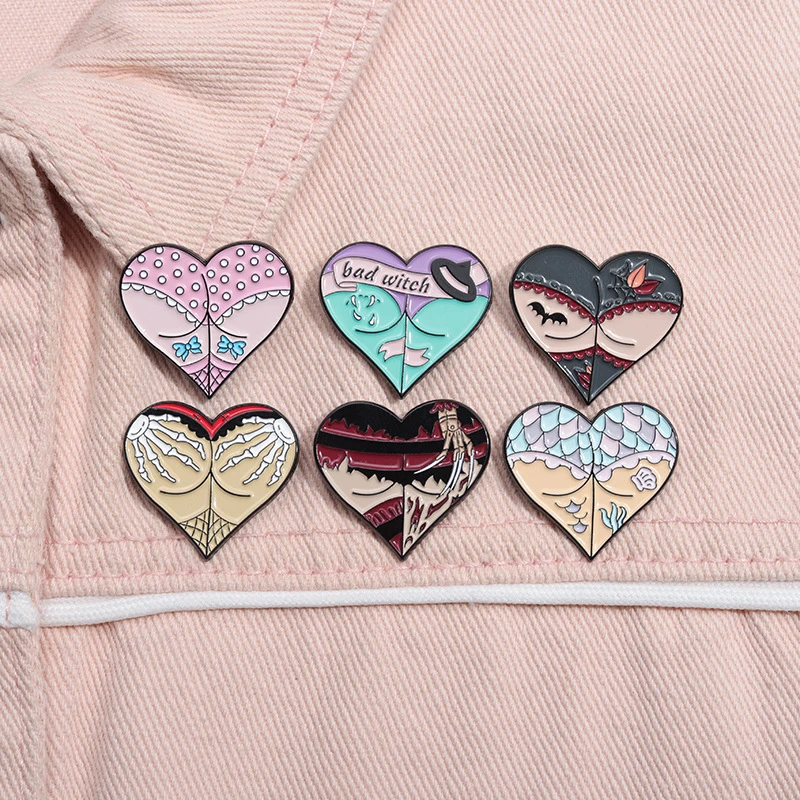 Gothic Heart Enamel Pin Cute Skeleton Hand Dark Floral Alloy Brooch for Backpack Jacket Scarf Accessory Halloween Gift