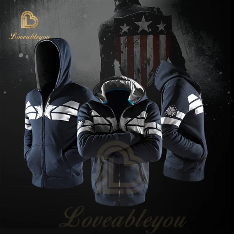 Captain America Cosplay Jacket Streetwear Tops Spring Hoodies Movie Harajuku Hip Hop Fleece Clothing Coat Christmas Gift Costume