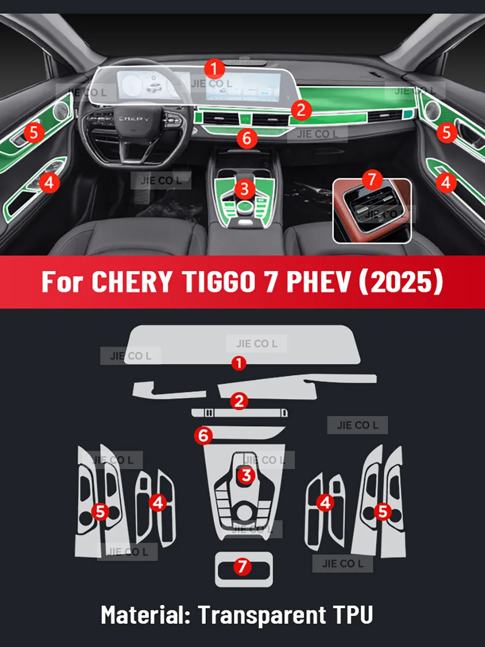 Anti-scratch Car Interior Center Console Media Dashboard Navigation TPU Protector Film For CHERY TIGGO 7 PHEV 2025 Sticker