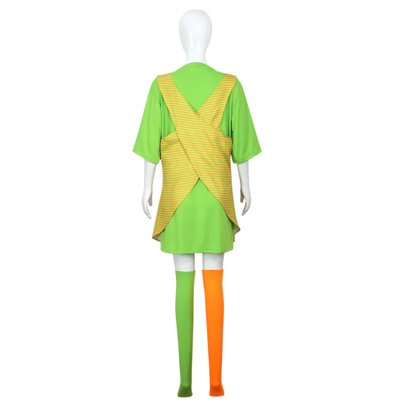 Anime Pippi Longstocking Cosplay Costume Striped Apron Green Shirt  with Apron Socks Full Set Halloween Carnival Party Outfit view 4