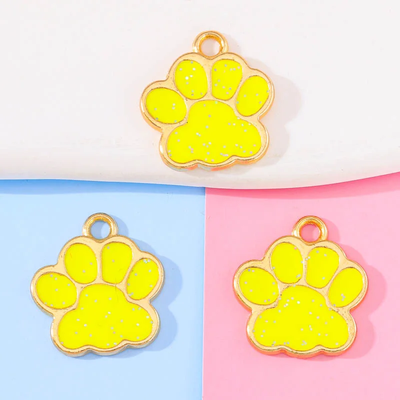 20Pcs 16*17mm Multiple Colors Alloy Metal Drop Oil Dog Cat Bear Paw Shining Charms Animal Pendant For DIY Bracelet Charm Jewelry