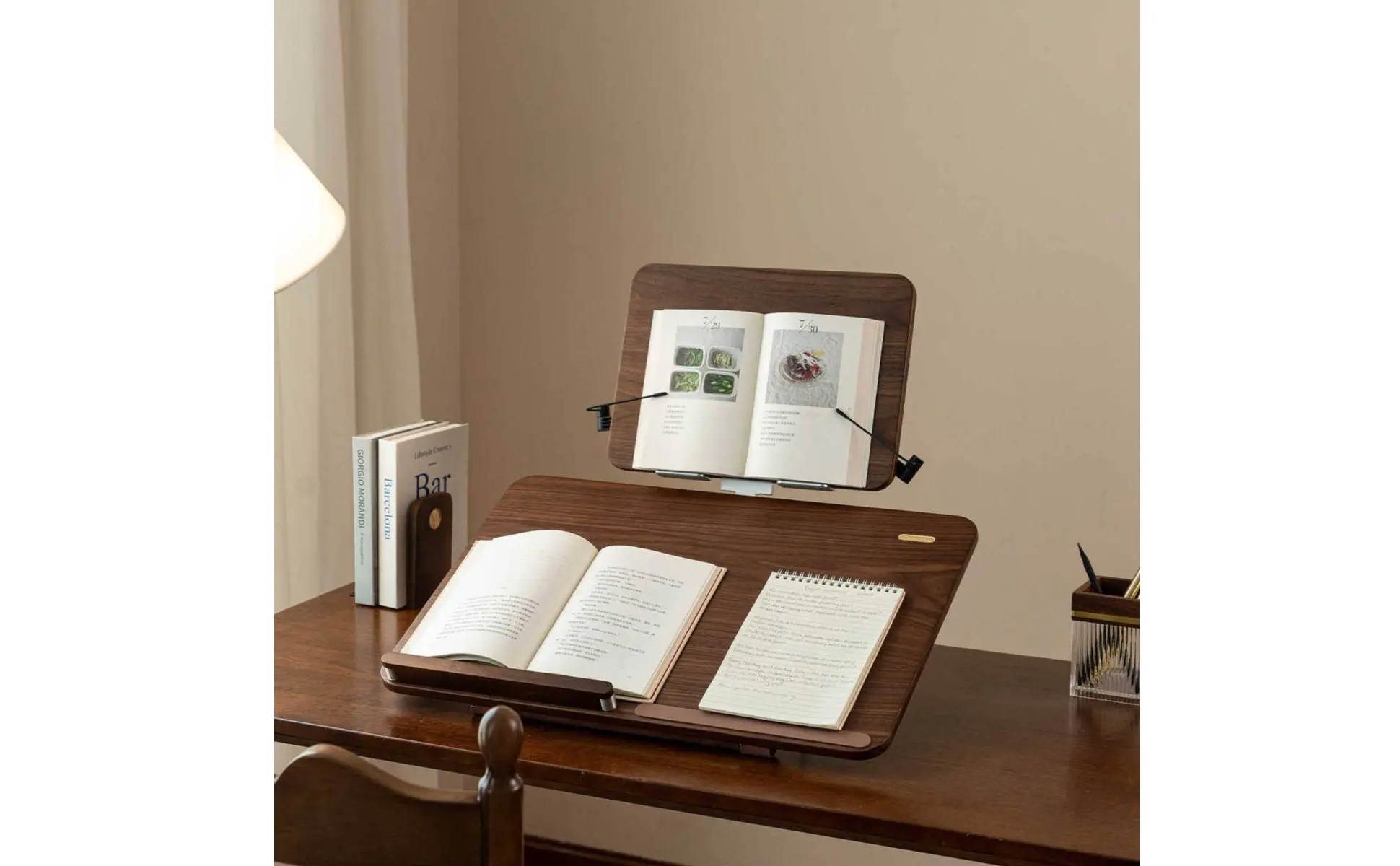 Desktop Perusing and Writing Station Multifunctional Double Tier Perusing Stand Wooden Adjustable Book Holder Ergonomic Design