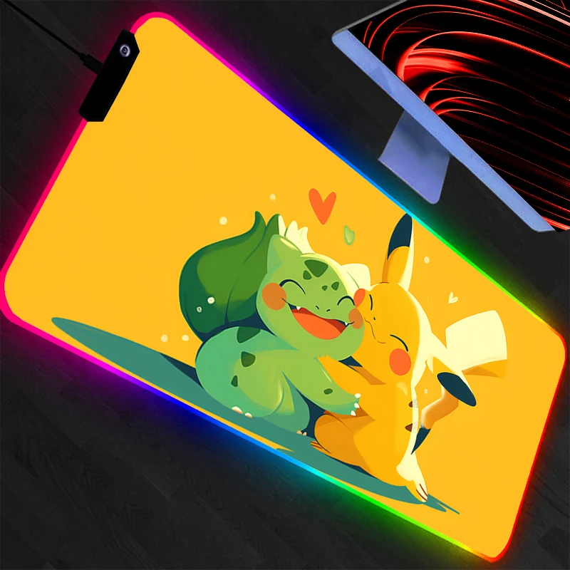Pokemon Pikachu LED Mouse Pad Komputer Laptop Anime Keyboard RGB Mouse Mat Mousepad Keyboard Gamer Backlight Desk Mat