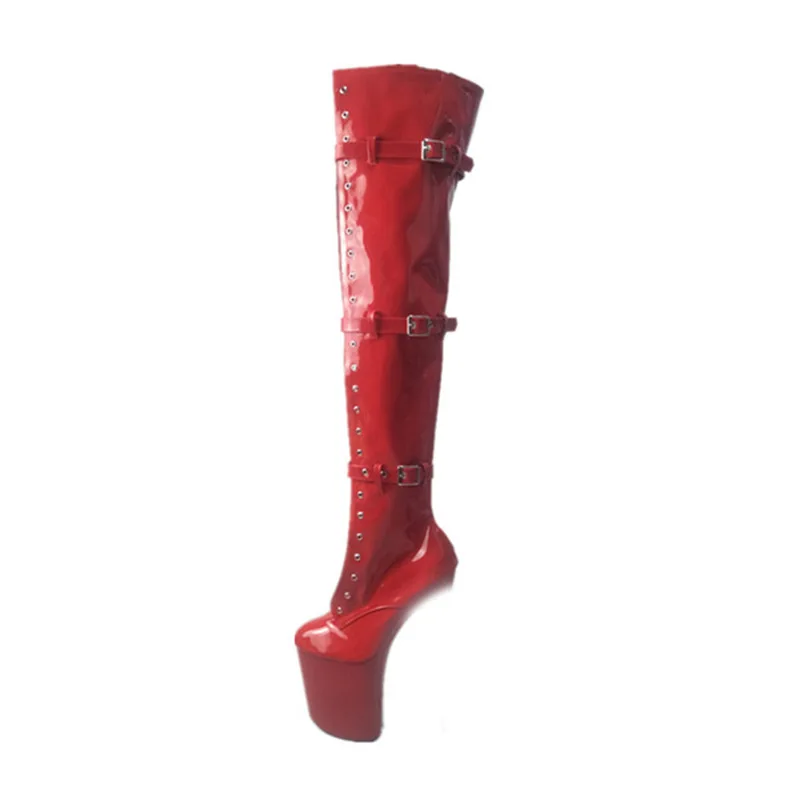 20cm Ultra High Heel Platform Boots Erotic Lace Up Buckle Pole Dance Shoes Large Size Nightclub Runway Over The Knee Boots