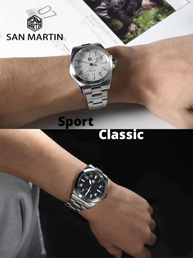 San martin neue 40mm edelstahl männer sport uhr nh35 automatische mechanische armbanduhr 100m wasserdicht BGW-9 leuchtend sn0132