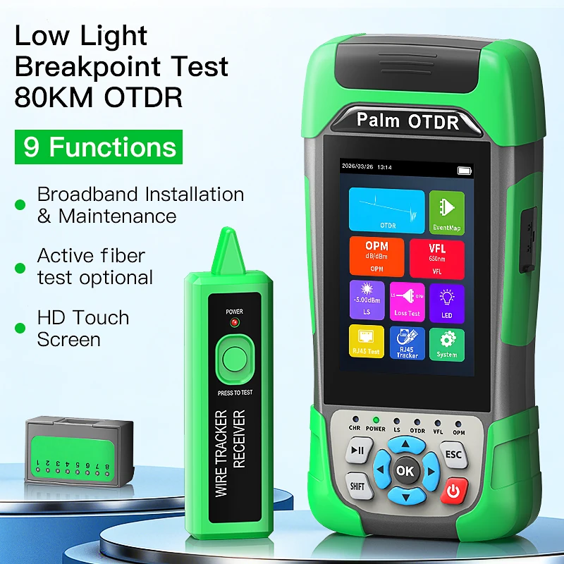 COMPTYCO KP500 Palm OTDR 9 Functions Optical Time Domain Reflectometer Touch Screen Fiber Optic Cable Tester Built-in OPM VFL LS