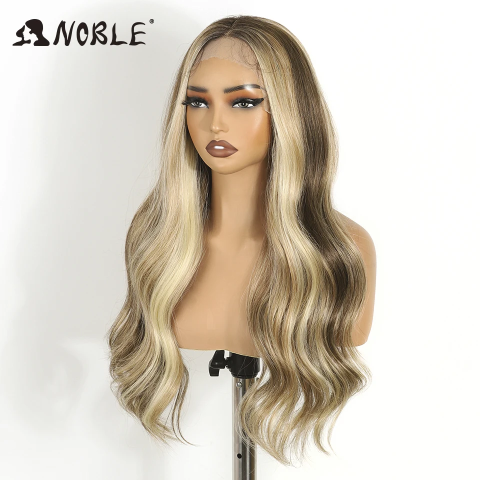 نوبل الاصطناعية الدانتيل شعر مستعار أمامي تأثيري 13X6 الدانتيل شعر مستعار أمامي 26 بوصة الجسم متموج الدانتيل الباروكة للنساء الدانتيل شعر مستعار أمامي أومبير شعر مستعار أشقر