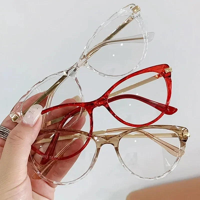 Gafas de ojo de gato con personalidad para mujer, gafas transparentes antiazules, gafas de diseñador de marca, montura óptica Retro, nueva tendencia