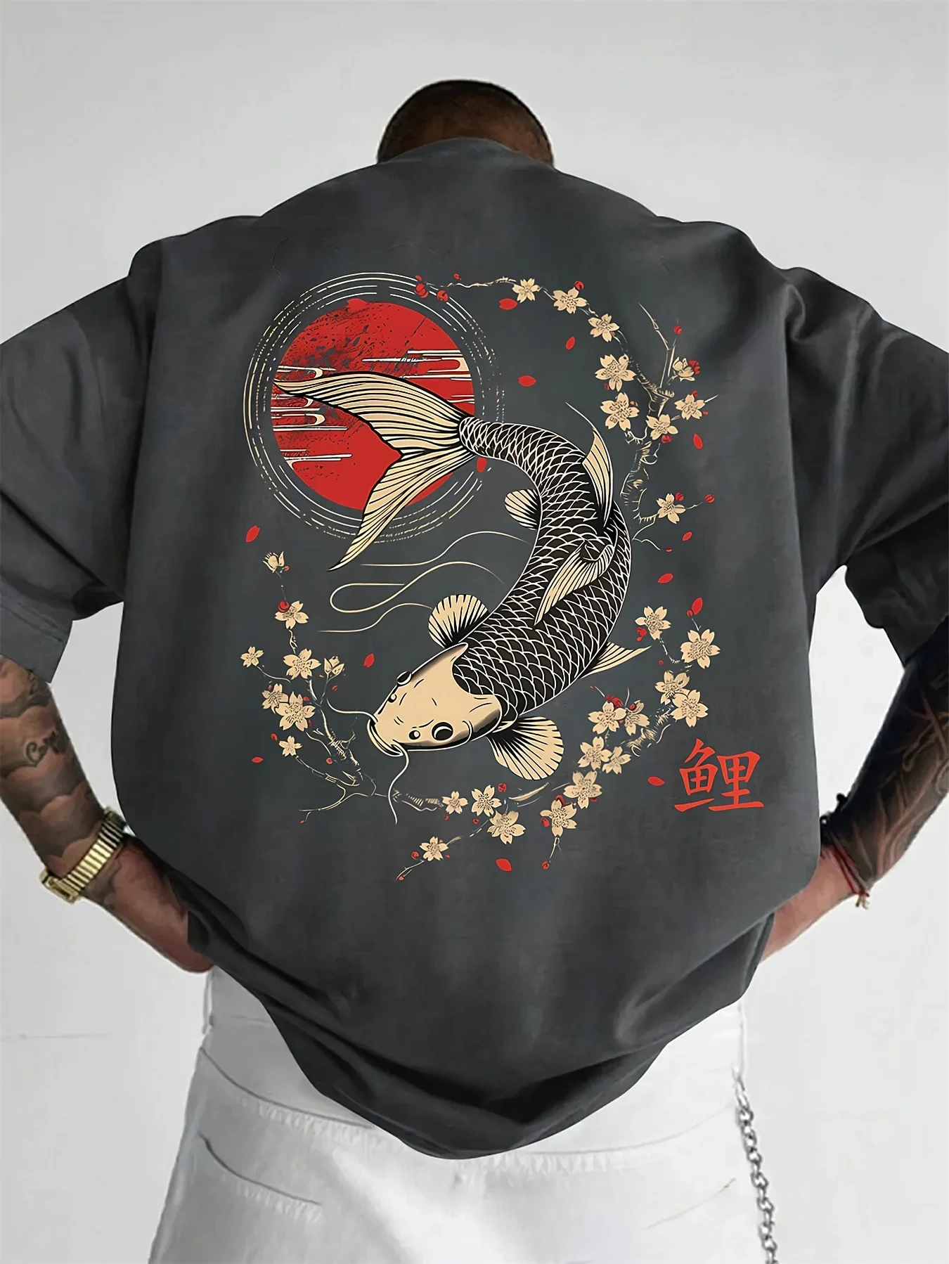 100% Cotton Men's Loose T-Shirt Breathable Casual Fashion French Bulldog Pattern Printed Short Sleeved Round Neck Top