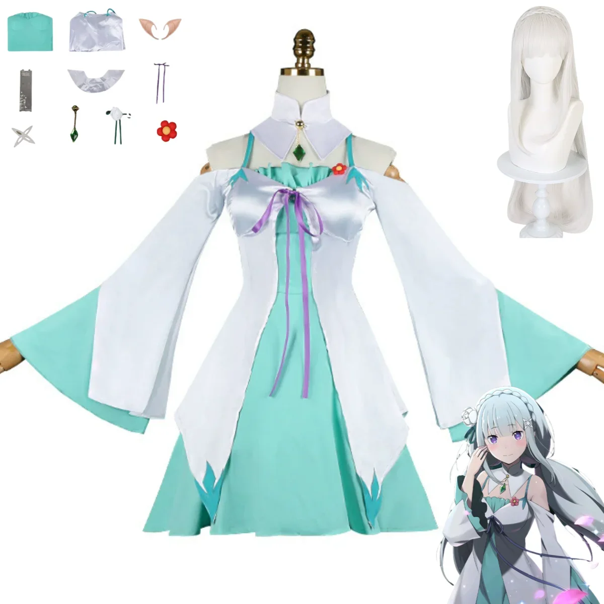 

Anime Re:Life in A Different World From Zero Emilia Emiria Cosplay Costume Princess Dress Lolita 2025 Sexy Masked Ball Suit
