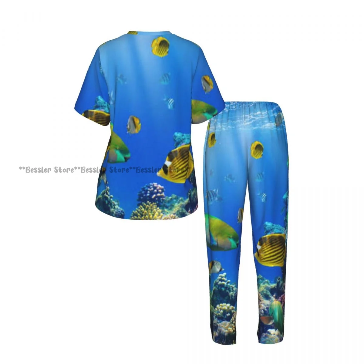 Women's Pajamas Set Tropical Fish Image Short Sleeve Sleepwear 2 Piece Homewear Loungewear view 3