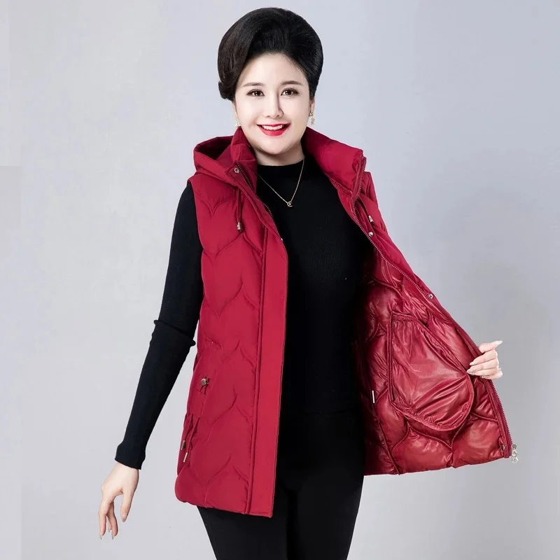 Middle-aged Women Autumn Winter Down Cotton Vest Jacket Warm Zipper Sleeveless Coat Mother Casual Waistcoat Female Tops 6XL7XL