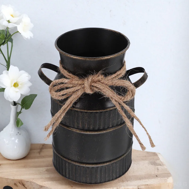 

Vintage Iron Flower Vase Retro Bucket Adornment For Home Decor Flower Arrangement Container Rustic Metal Vase Farmhouse