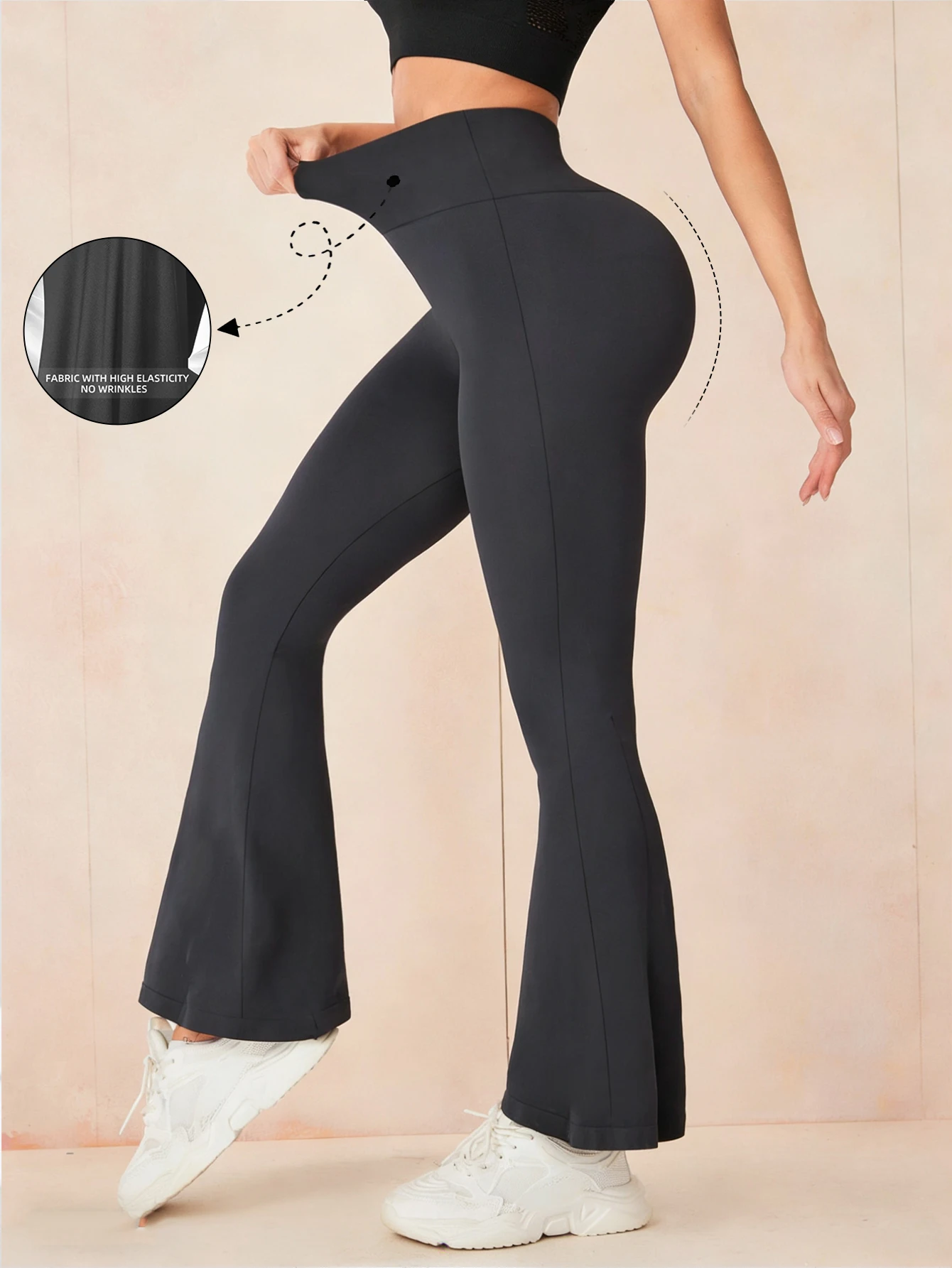 여성용 하이웨이스트 엉덩이 리프팅 요가 팬츠, 그레이 표준 사이즈, 스트레치 플레어 팬츠, 봄 여름 피트니스 레깅스