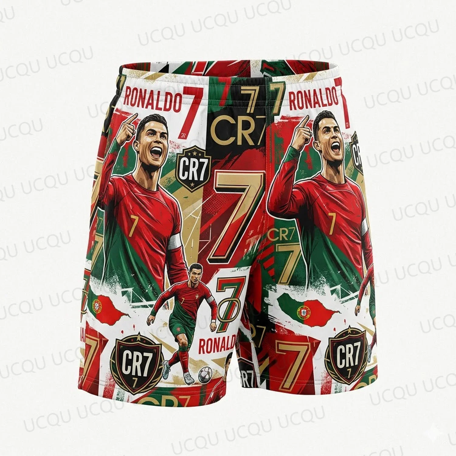 Men 2026 Summer AI C Ronaldo Oversized Beach Shorts Soccer Fan Casual Sports Five-point Swim Trunks
